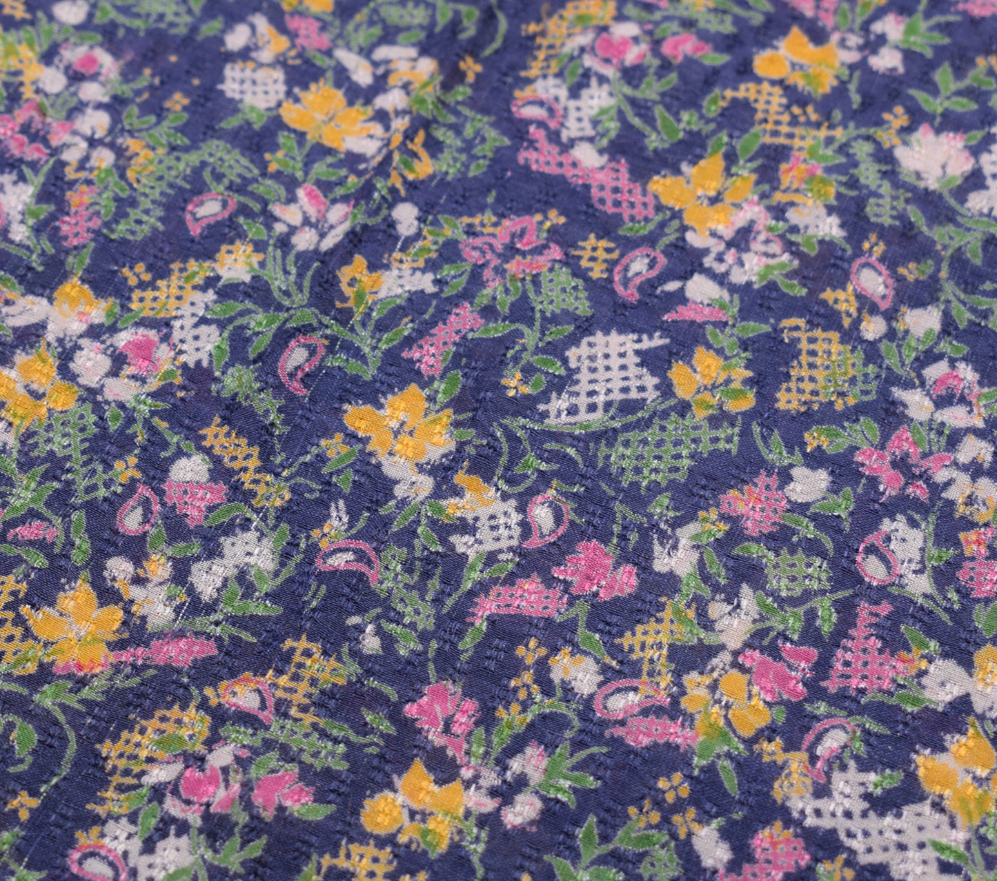 Sushila Vintage Blue & Pink Saree Pure Silk Printed Floral Soft Craft Fabric