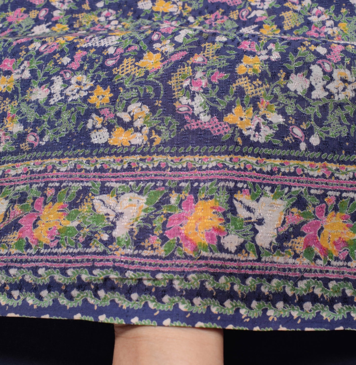 Sushila Vintage Blue & Pink Saree Pure Silk Printed Floral Soft Craft Fabric