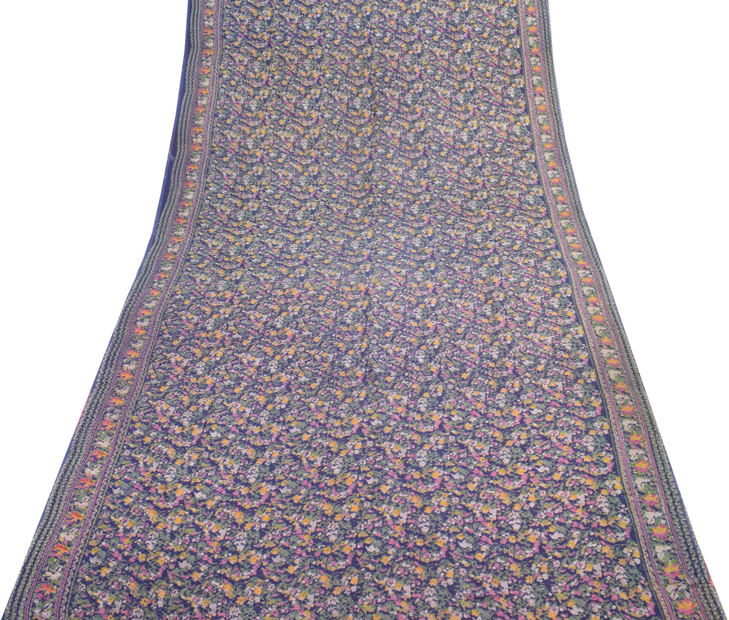 Sushila Vintage Blue & Pink Saree Pure Silk Printed Floral Soft Craft Fabric