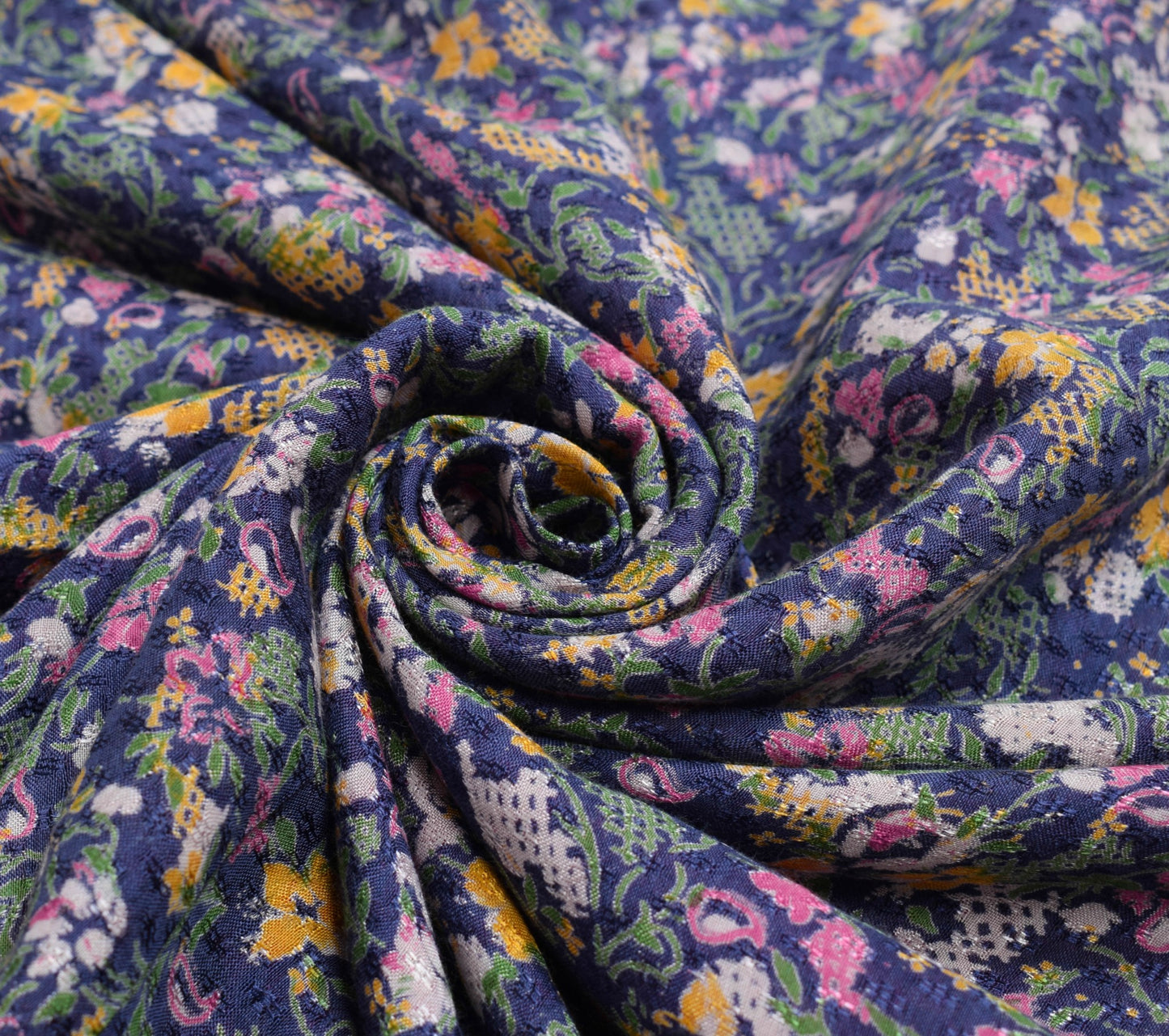 Sushila Vintage Blue & Pink Saree Pure Silk Printed Floral Soft Craft Fabric