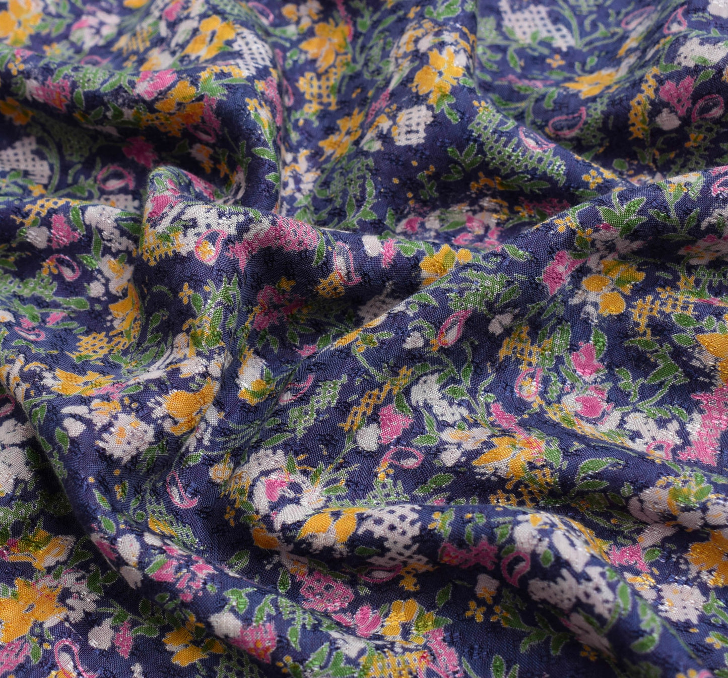 Sushila Vintage Blue & Pink Saree Pure Silk Printed Floral Soft Craft Fabric