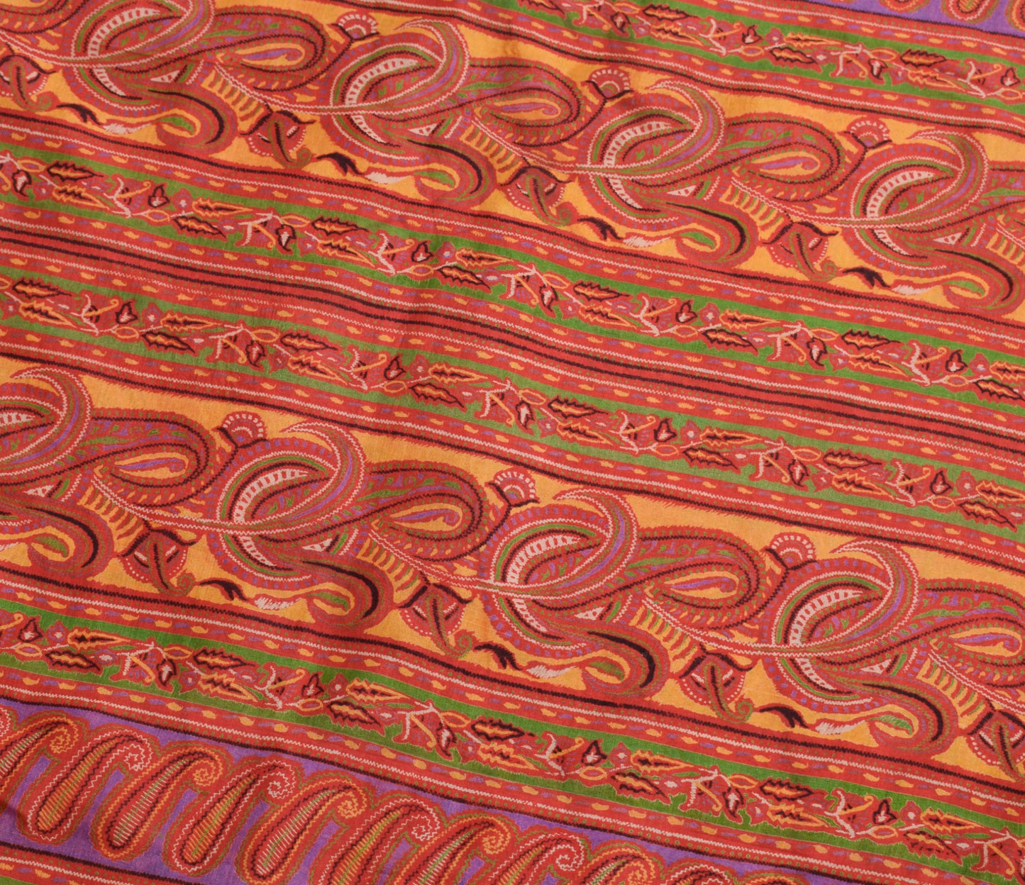 Sushila Vintage Dark Orange Saree Pure Silk Printed Paisley Soft Craft Fabric