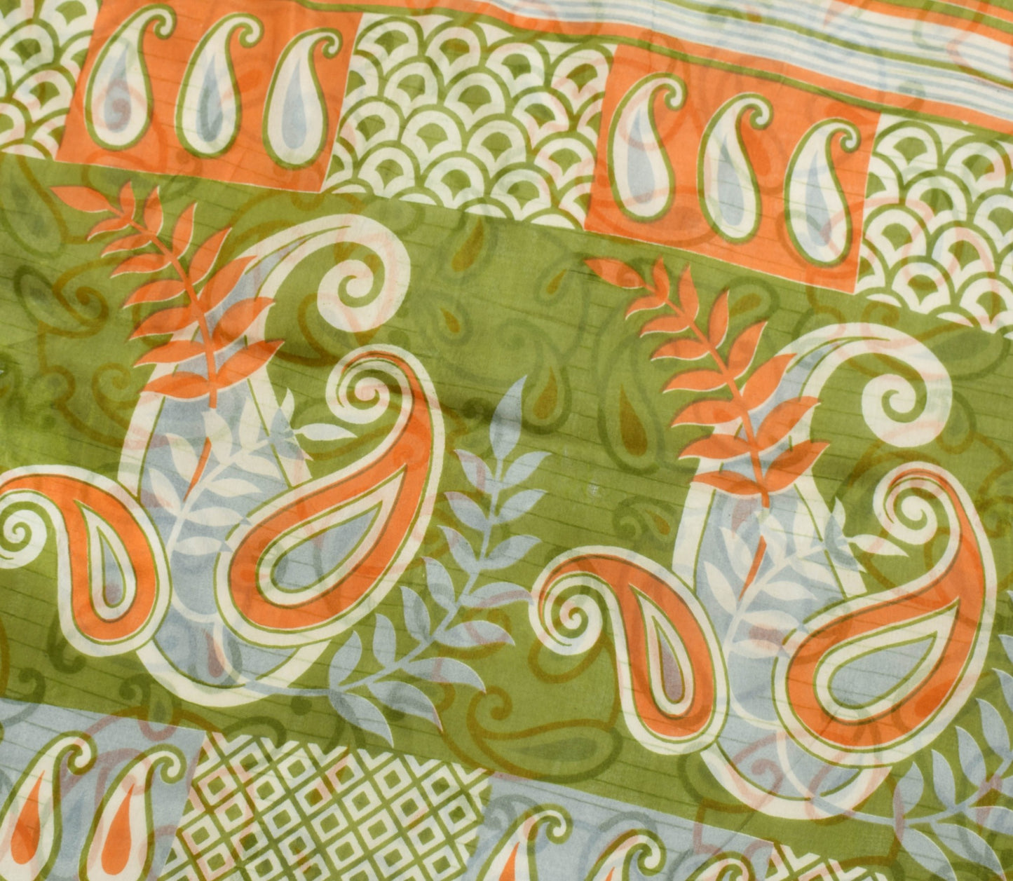 Sushila Vintage Off White Saree 100% Pure Silk Printed Paisley 5 YD Craft Fabric