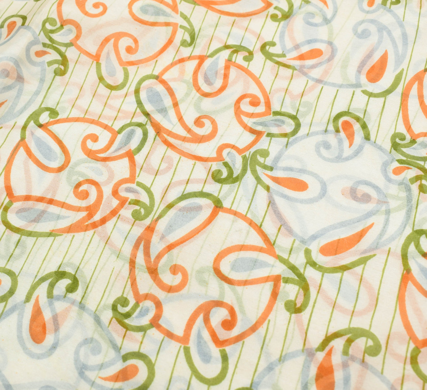 Sushila Vintage Off White Saree 100% Pure Silk Printed Paisley 5 YD Craft Fabric