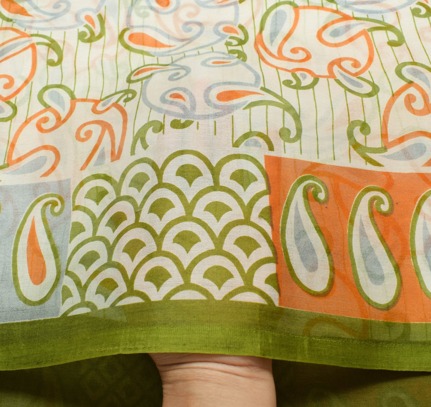 Sushila Vintage Off White Saree 100% Pure Silk Printed Paisley 5 YD Craft Fabric