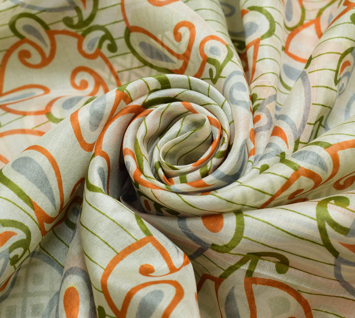 Sushila Vintage Off White Saree 100% Pure Silk Printed Paisley 5 YD Craft Fabric