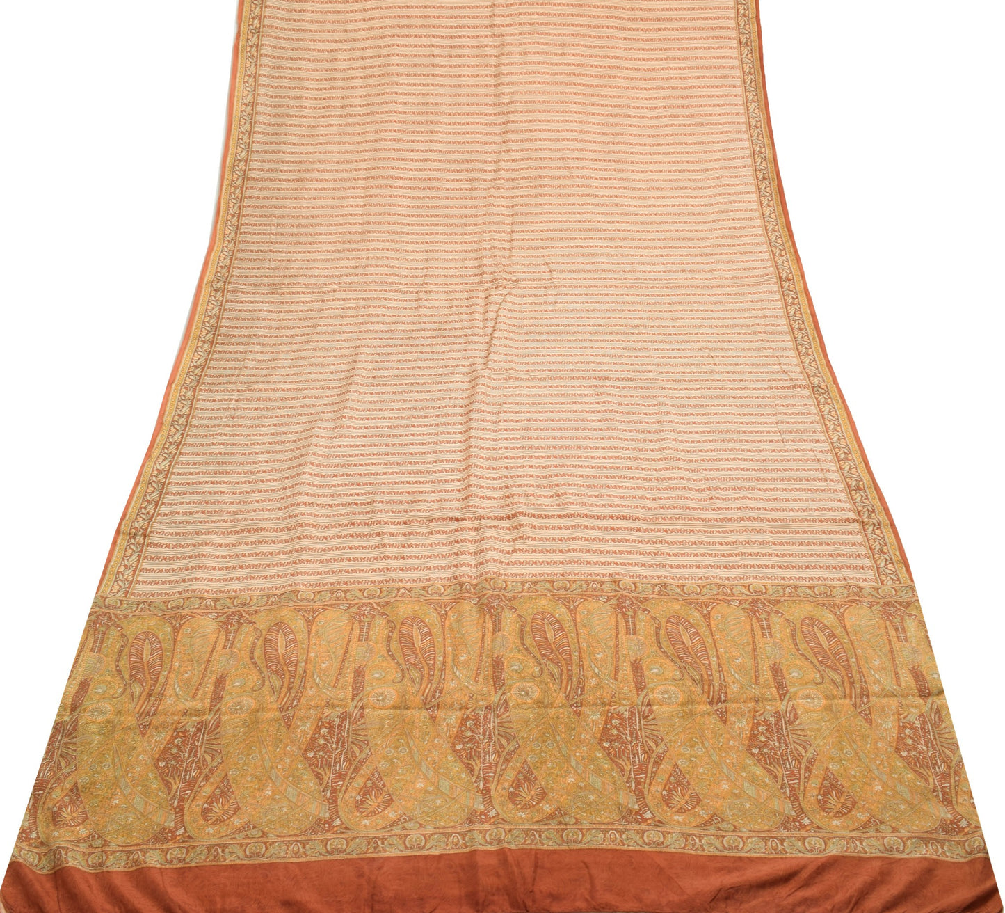 Sushila Vintage Beige Saree 100% Pure Silk Printed 5 YD Women Soft Craft Fabric