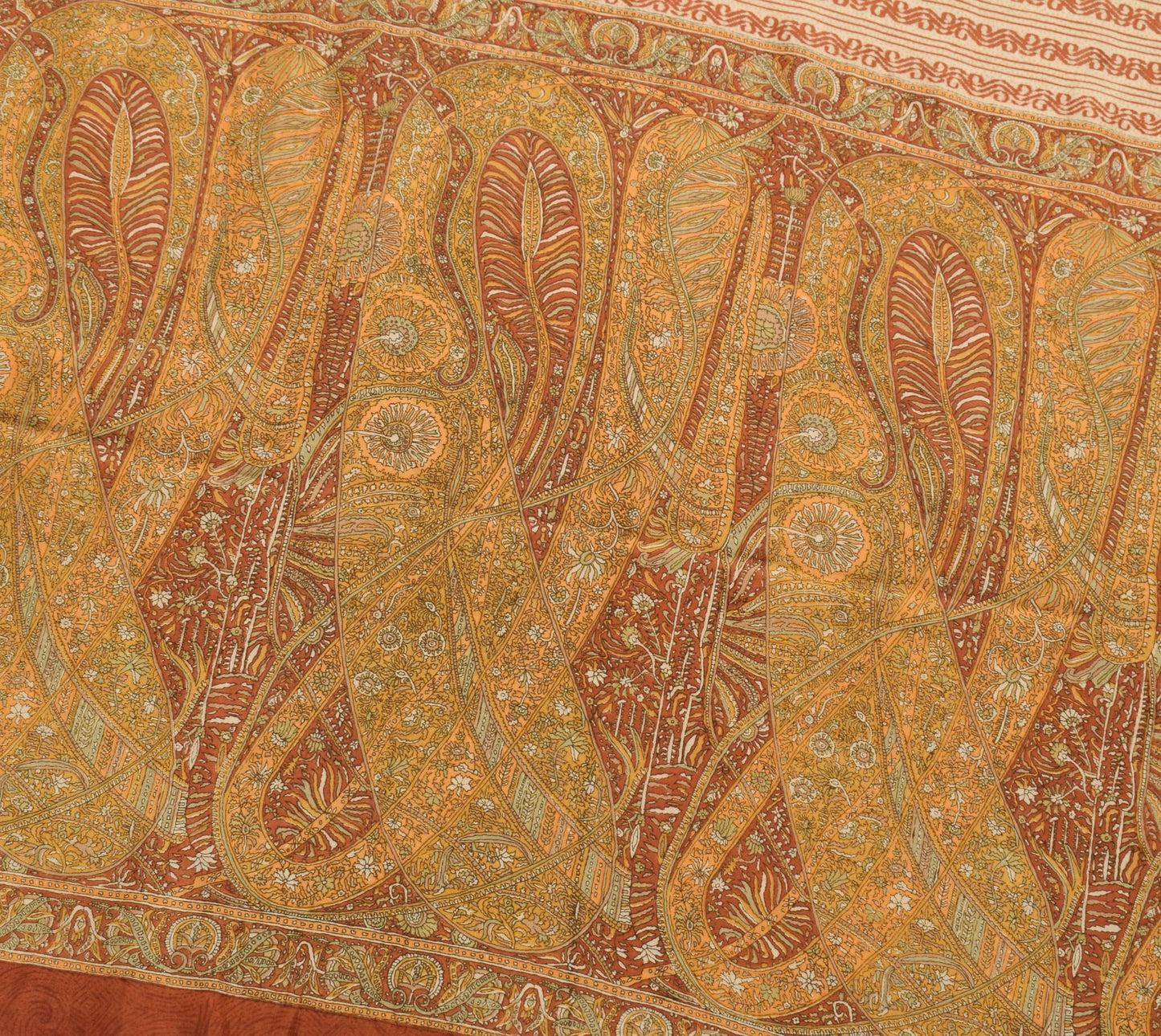 Sushila Vintage Beige Saree 100% Pure Silk Printed 5 YD Women Soft Craft Fabric