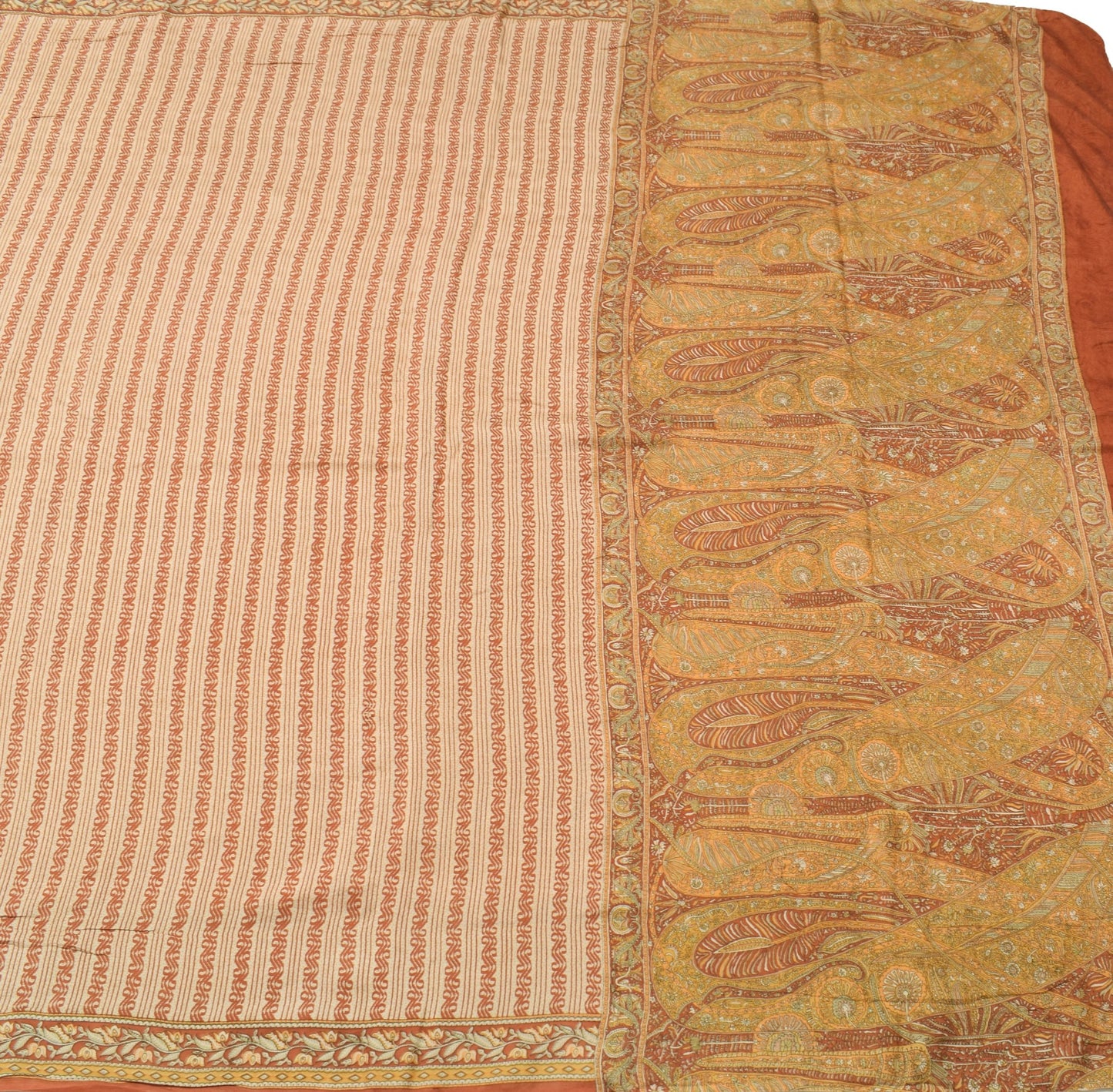 Sushila Vintage Beige Saree 100% Pure Silk Printed 5 YD Women Soft Craft Fabric