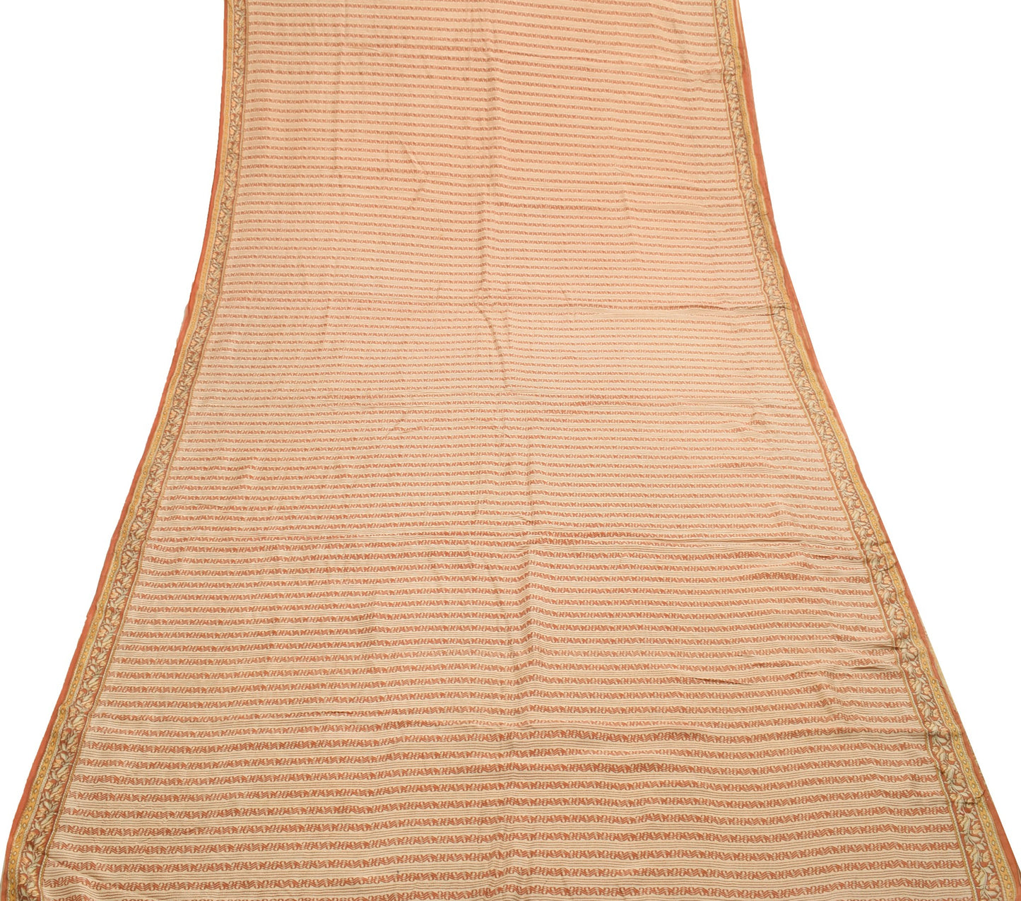 Sushila Vintage Beige Saree 100% Pure Silk Printed 5 YD Women Soft Craft Fabric
