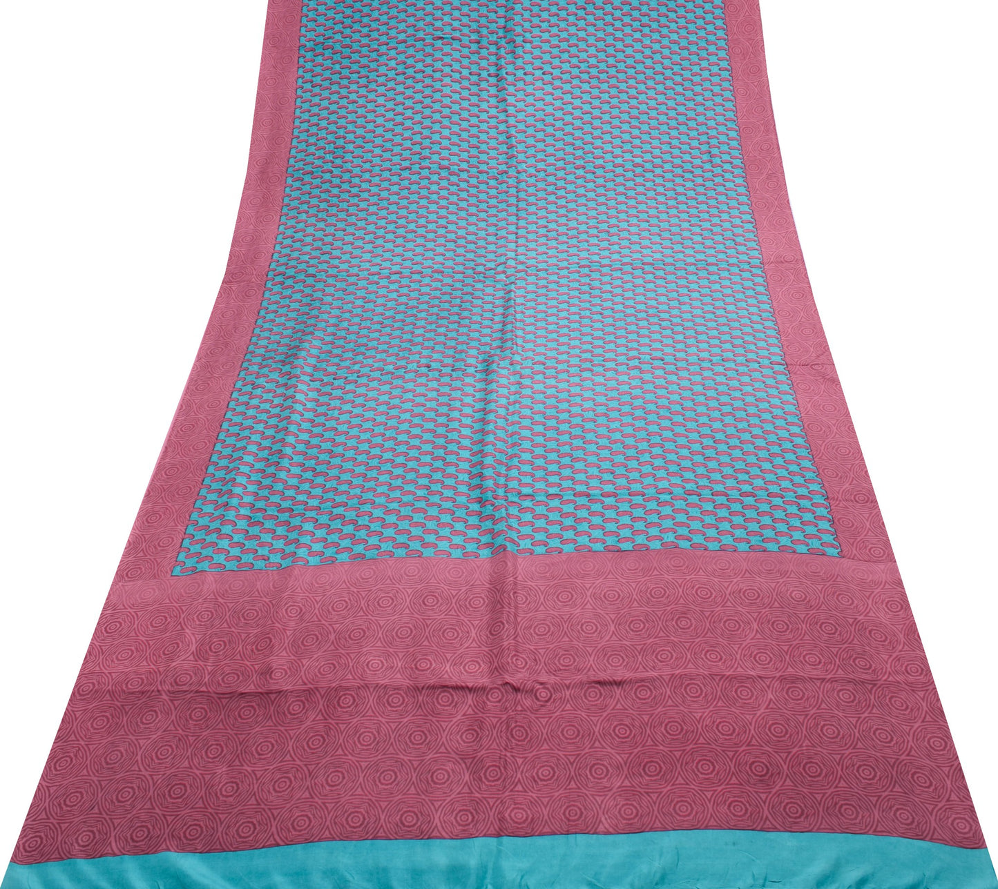 Sushila Vintage Turquoise Blue Saree 100% Pure Silk Printed Soft Craft Fabric