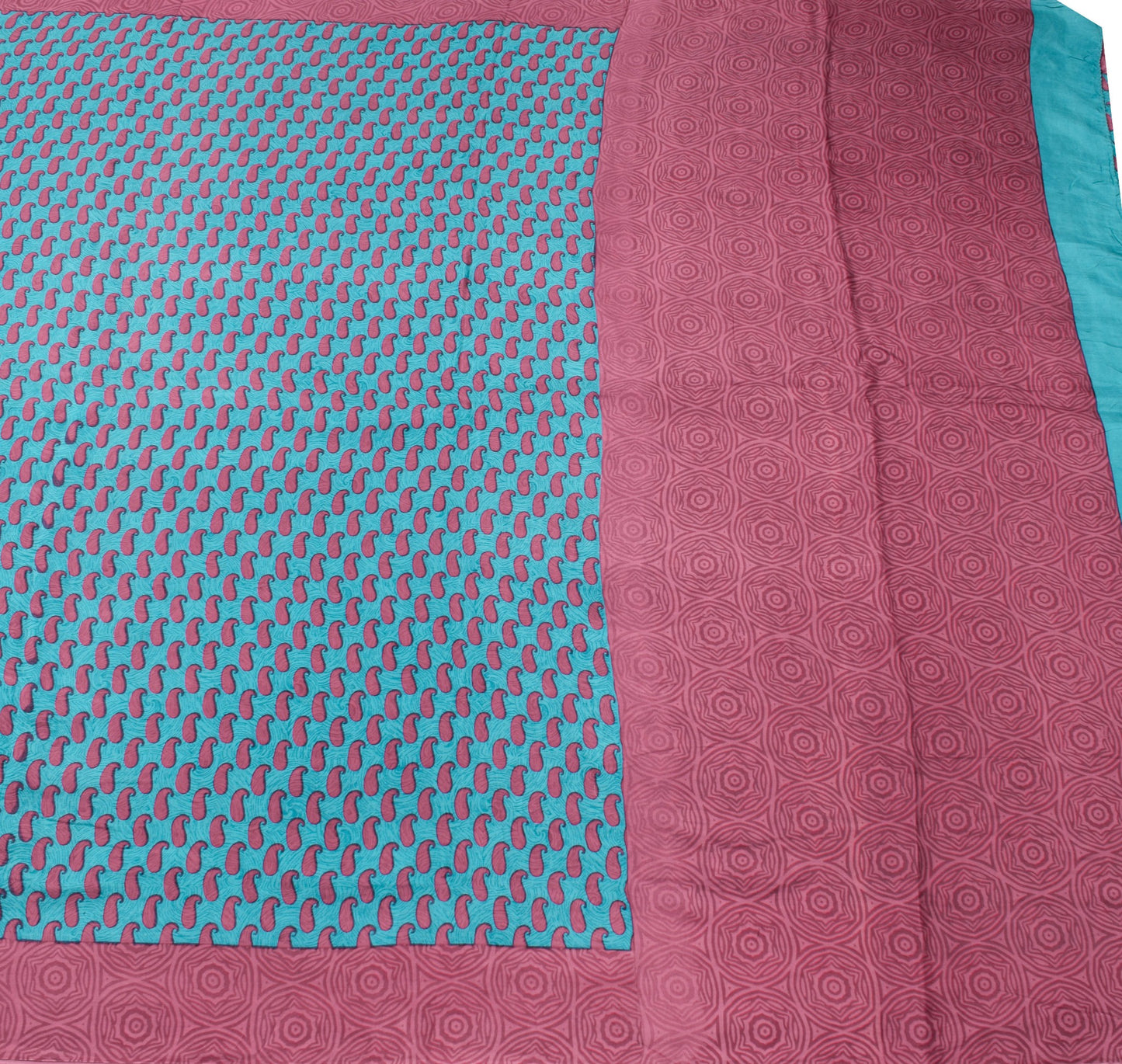 Sushila Vintage Turquoise Blue Saree 100% Pure Silk Printed Soft Craft Fabric