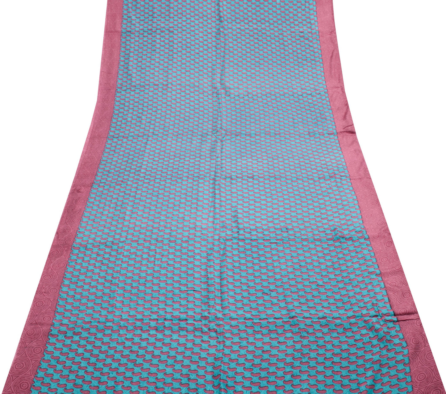 Sushila Vintage Turquoise Blue Saree 100% Pure Silk Printed Soft Craft Fabric