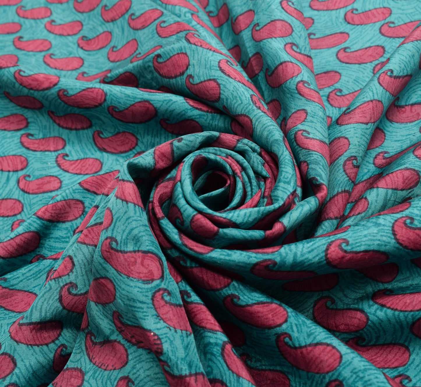 Sushila Vintage Turquoise Blue Saree 100% Pure Silk Printed Soft Craft Fabric