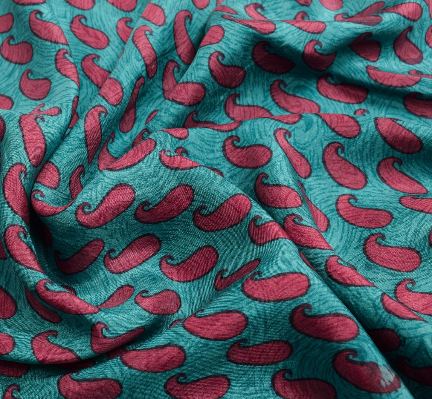 Sushila Vintage Turquoise Blue Saree 100% Pure Silk Printed Soft Craft Fabric