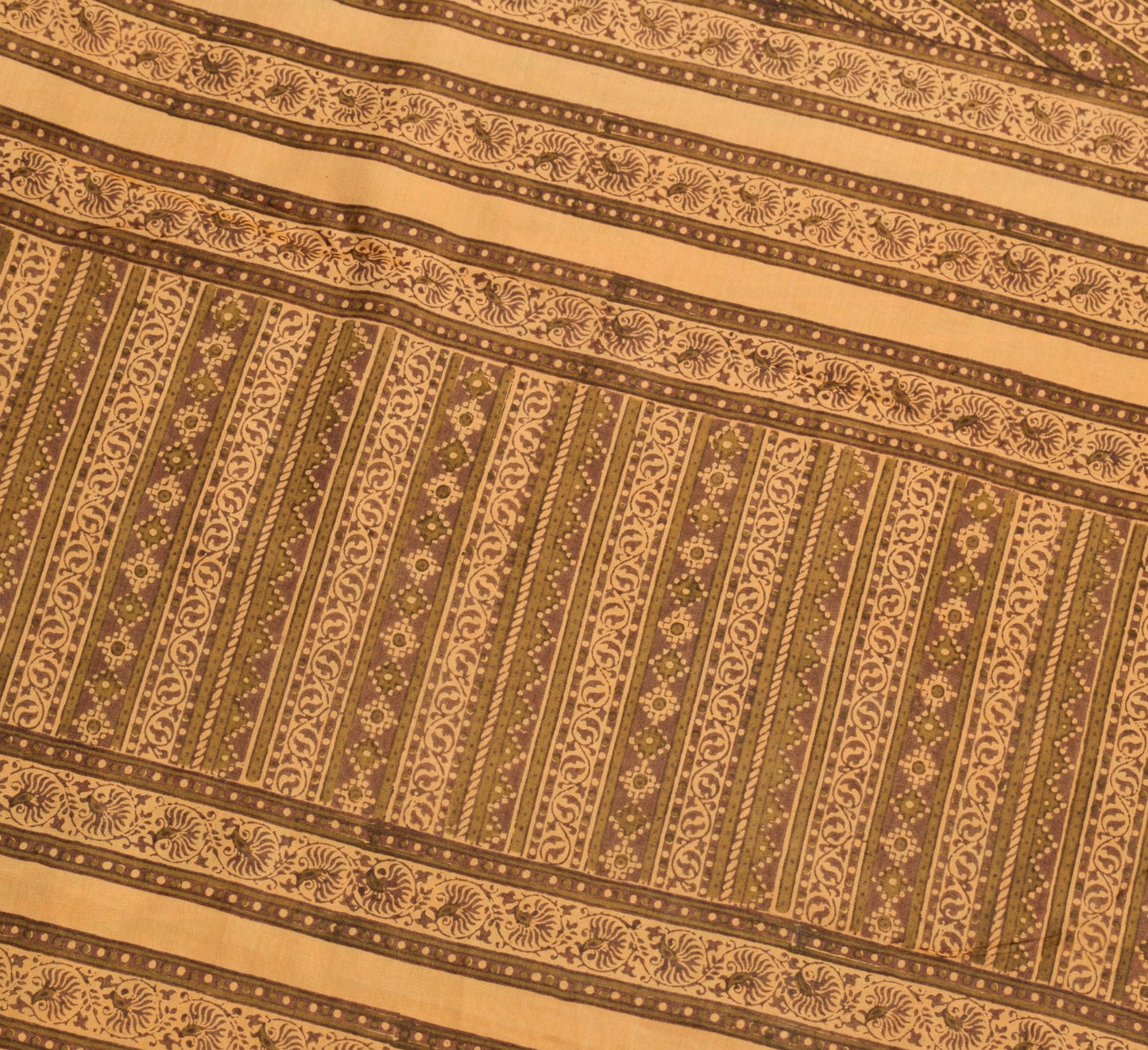 Sushila Vintage Brown Saree 100% Pure Silk Hand Block Printed Soft Craft Fabric