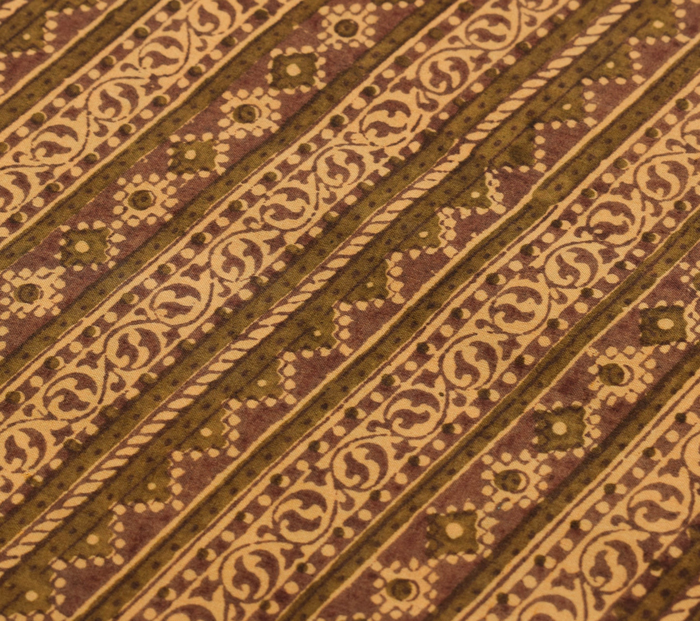 Sushila Vintage Brown Saree 100% Pure Silk Hand Block Printed Soft Craft Fabric