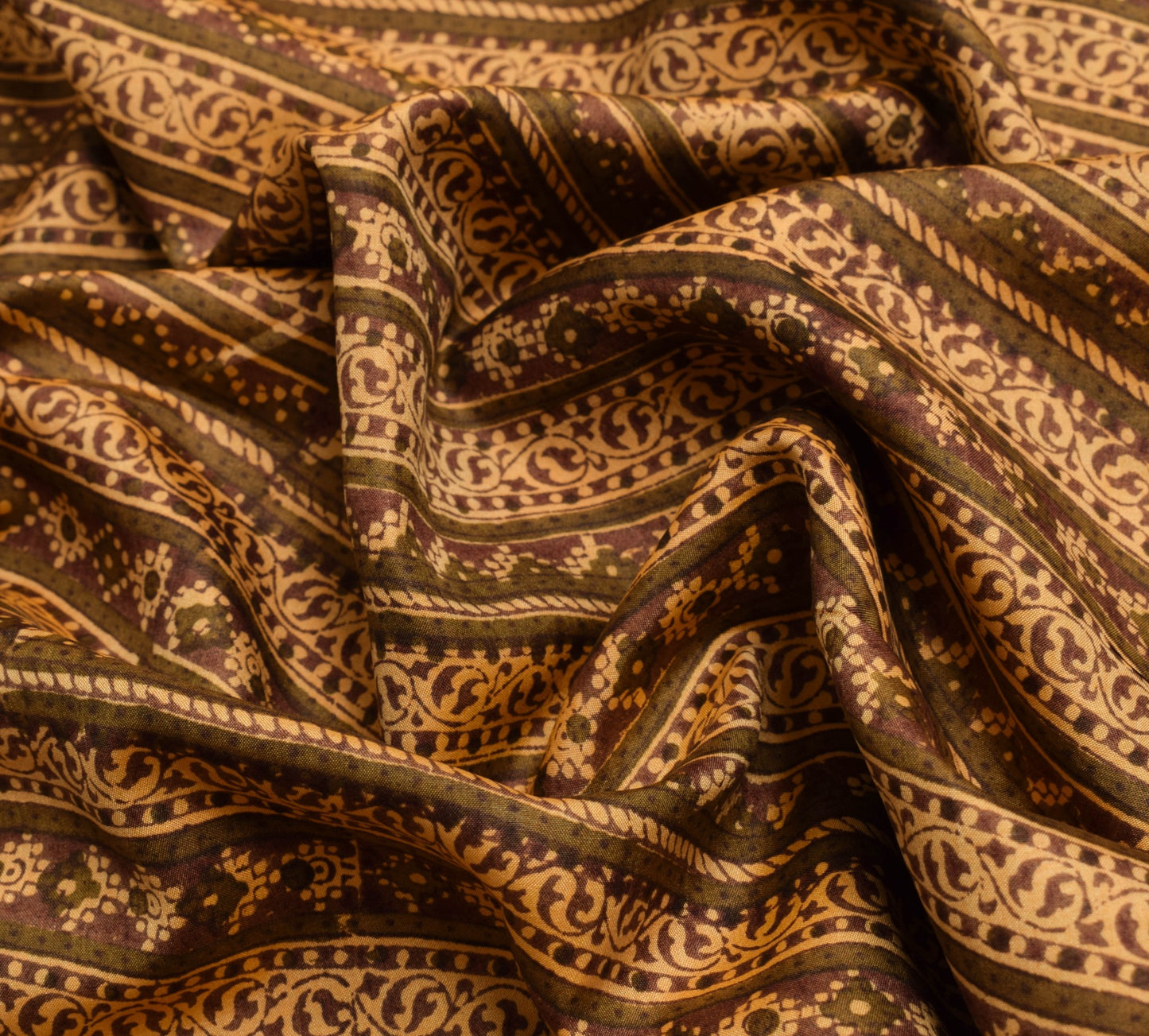 Sushila Vintage Brown Saree 100% Pure Silk Hand Block Printed Soft Craft Fabric