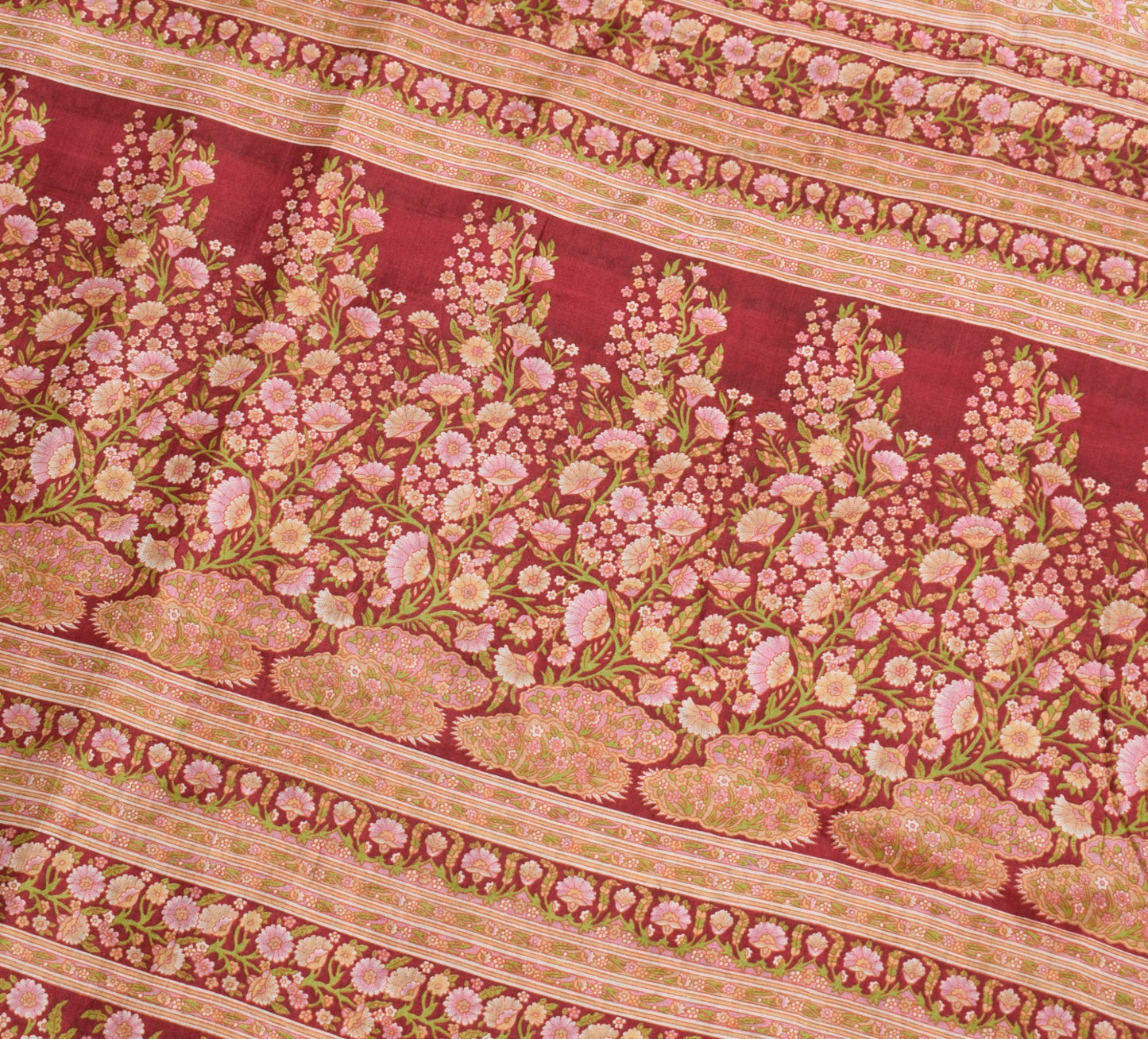 Sushila Vintage Saree 100% Pure Silk Printed Floral Maroon Soft Craft Fabric