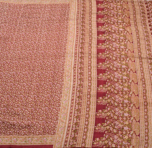 Sushila Vintage Saree 100% Pure Silk Printed Floral Maroon Soft Craft Fabric