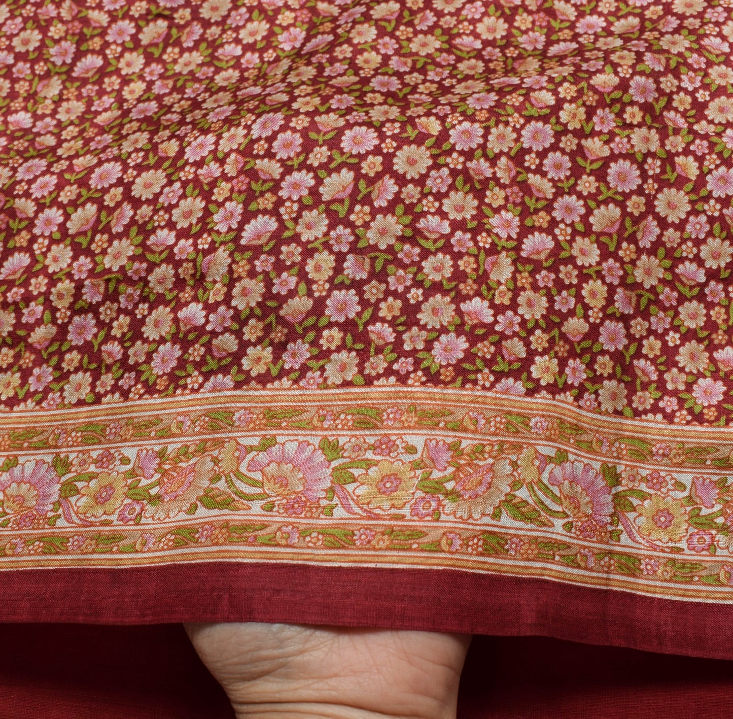 Sushila Vintage Saree 100% Pure Silk Printed Floral Maroon Soft Craft Fabric