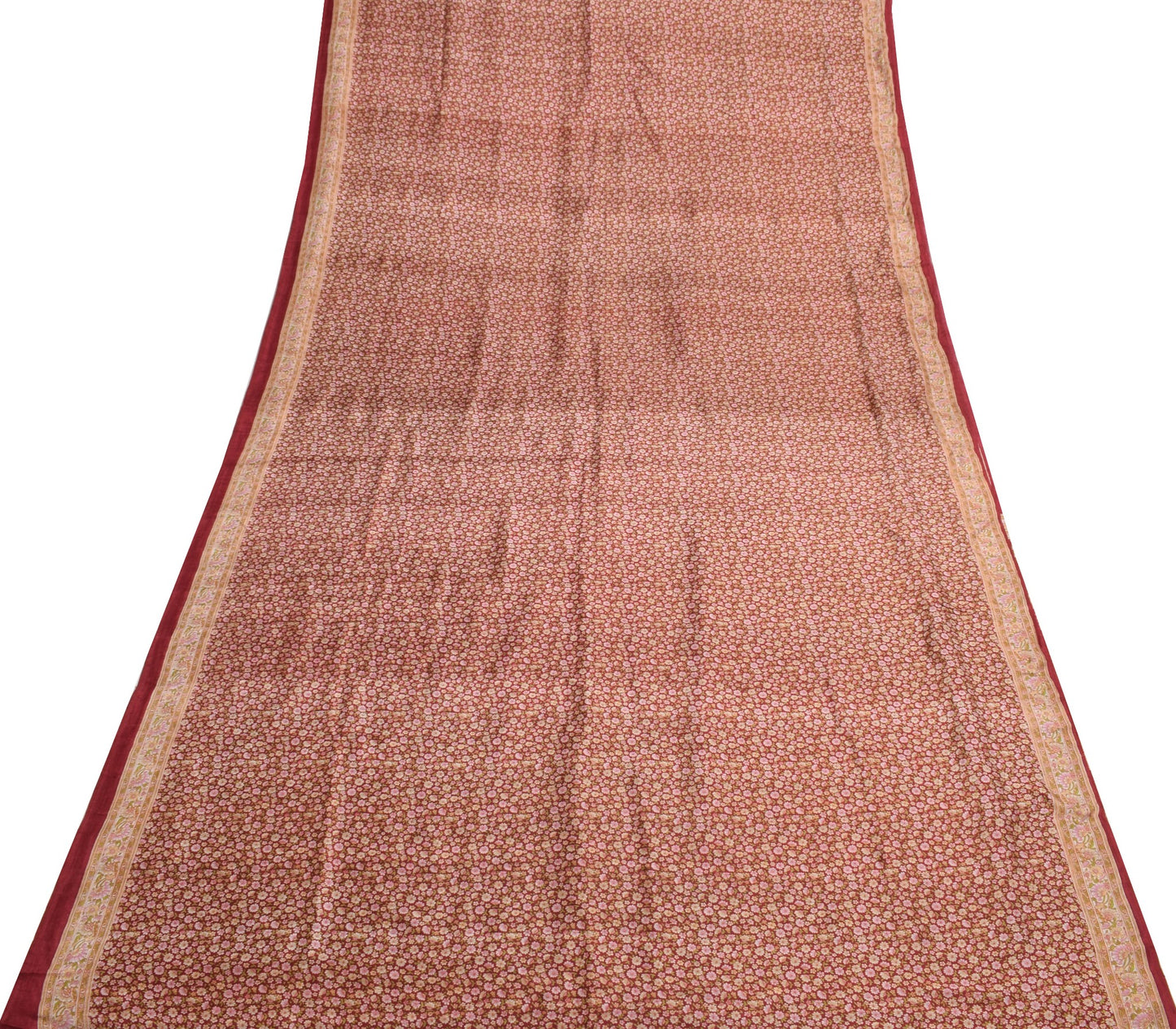 Sushila Vintage Saree 100% Pure Silk Printed Floral Maroon Soft Craft Fabric
