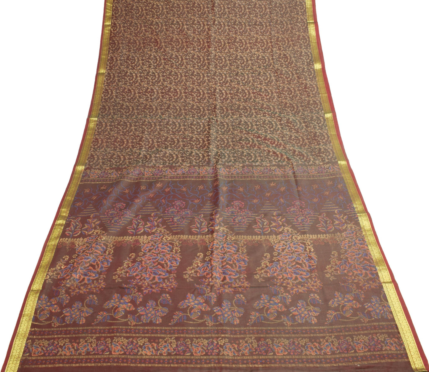 Sushila Vintage Green Maroon Dual Tone Saree Silk Floral Printed Craft Fabric