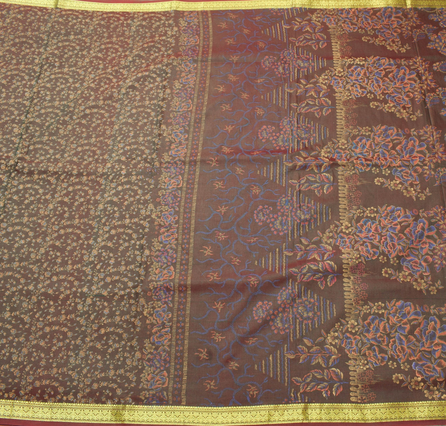 Sushila Vintage Green Maroon Dual Tone Saree Silk Floral Printed Craft Fabric