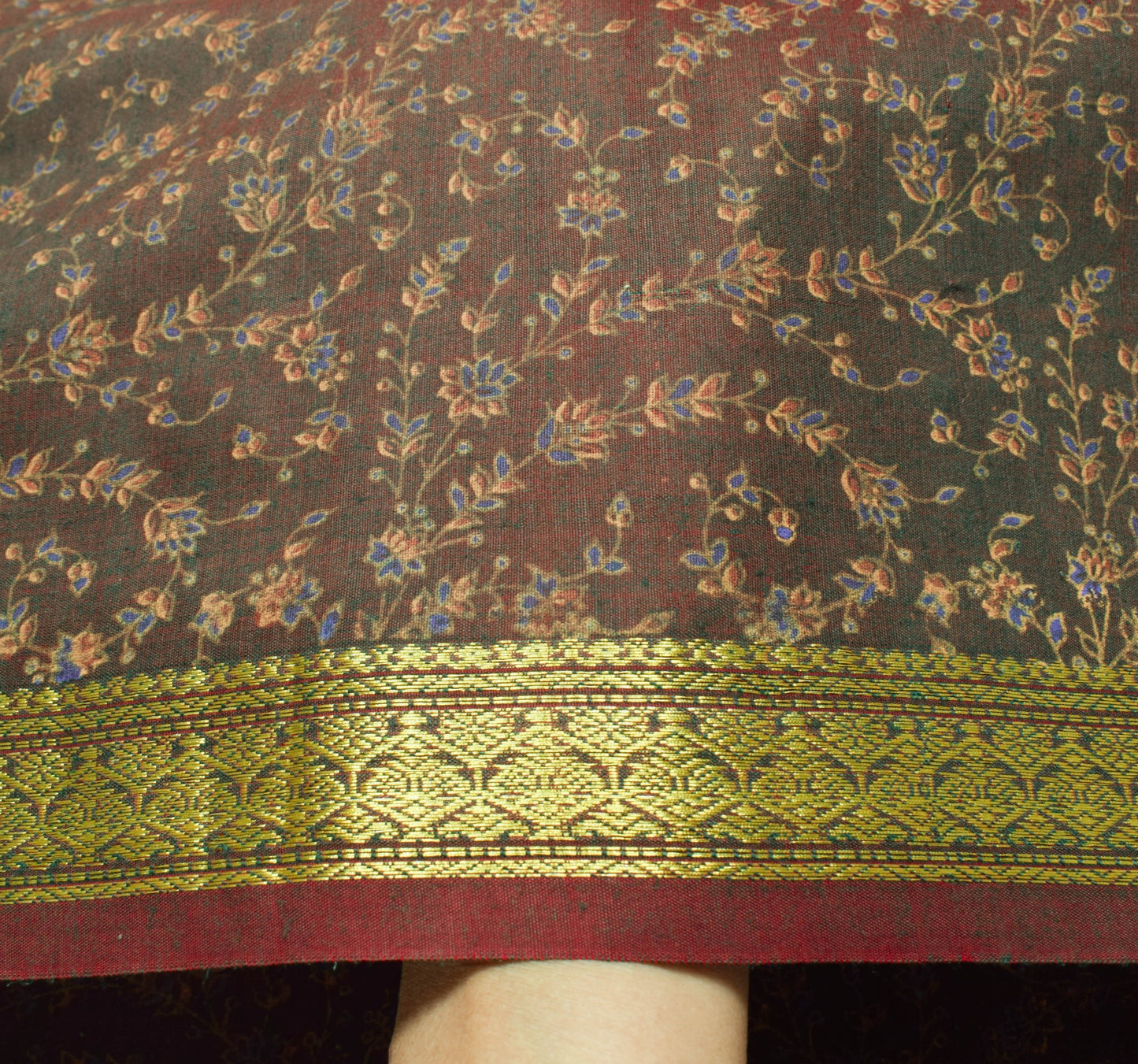 Sushila Vintage Green Maroon Dual Tone Saree Silk Floral Printed Craft Fabric
