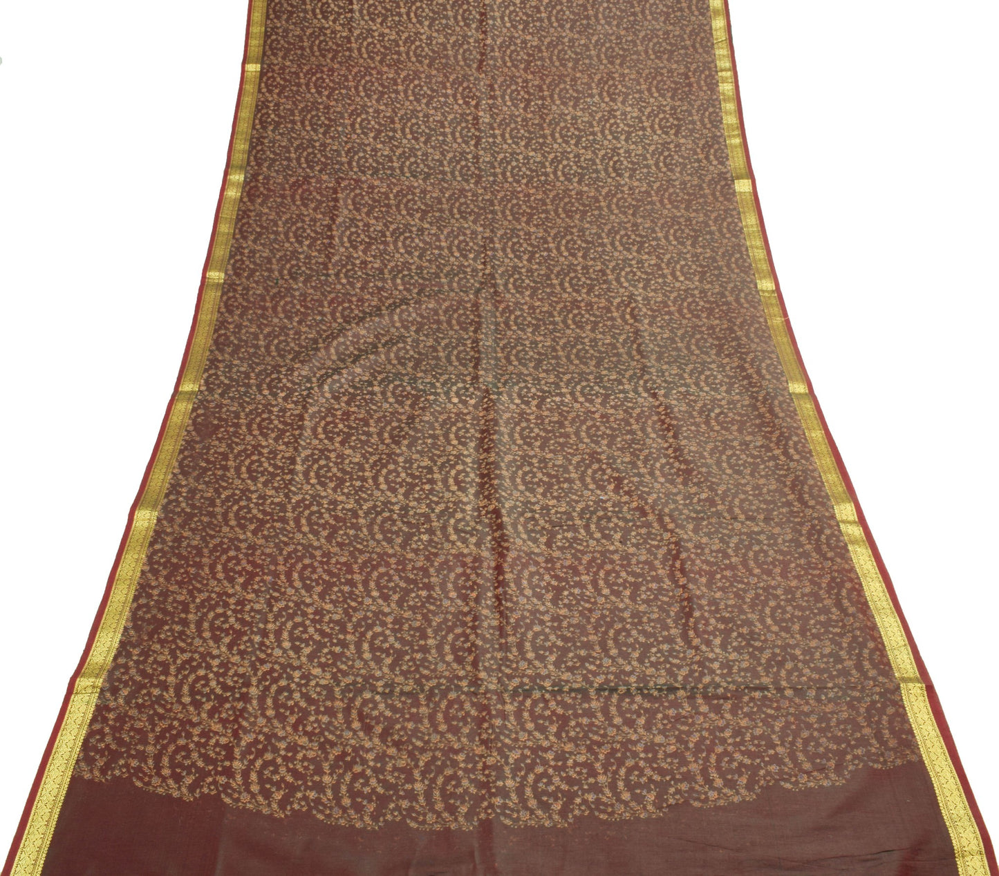 Sushila Vintage Green Maroon Dual Tone Saree Silk Floral Printed Craft Fabric