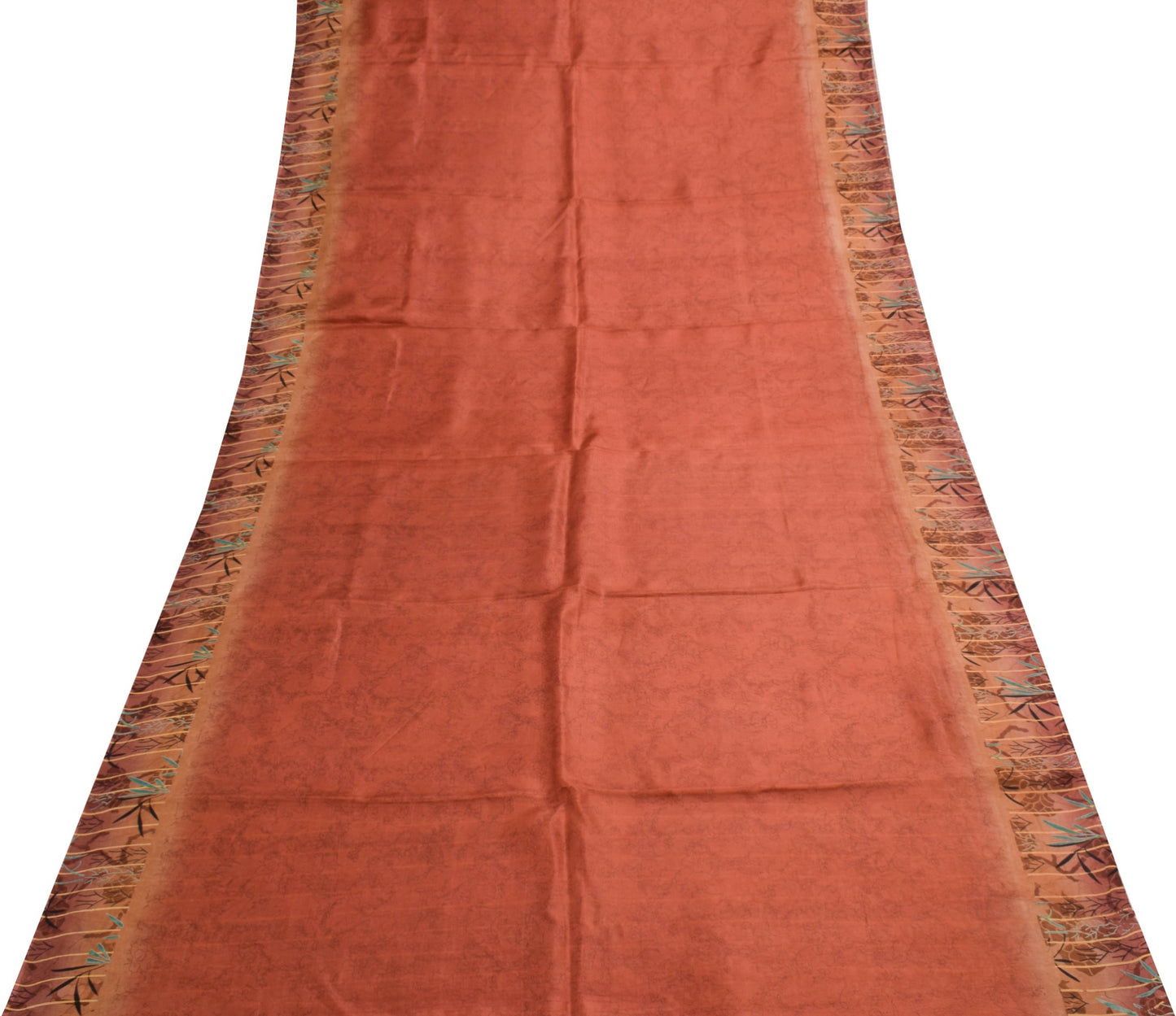 Sushila Vintage Dark Rust Floral Women Saree 100% Pure Silk Printed Craft Fabric