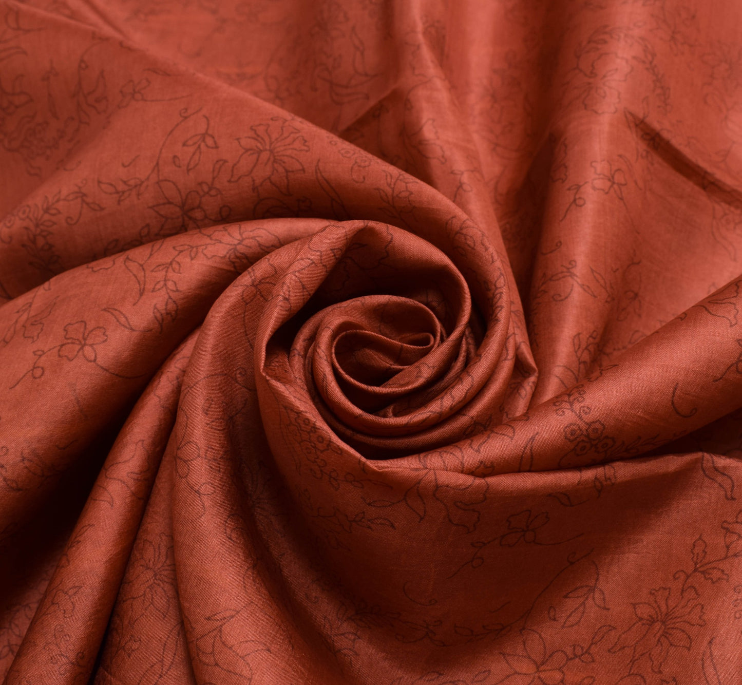 Sushila Vintage Dark Rust Floral Women Saree 100% Pure Silk Printed Craft Fabric