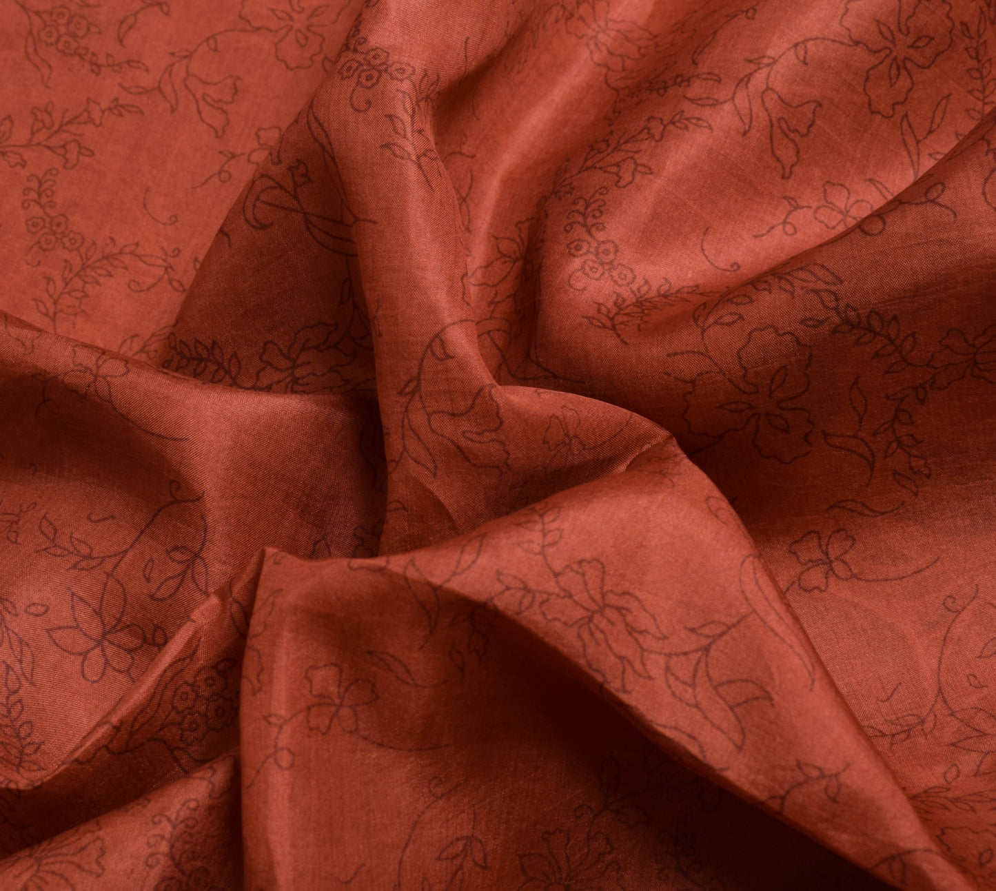 Sushila Vintage Dark Rust Floral Women Saree 100% Pure Silk Printed Craft Fabric