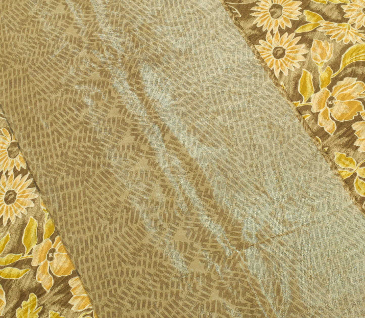 Sushila Vintage Brown Floral Saree Pure Silk Printed & Woven Soft Craft Fabric