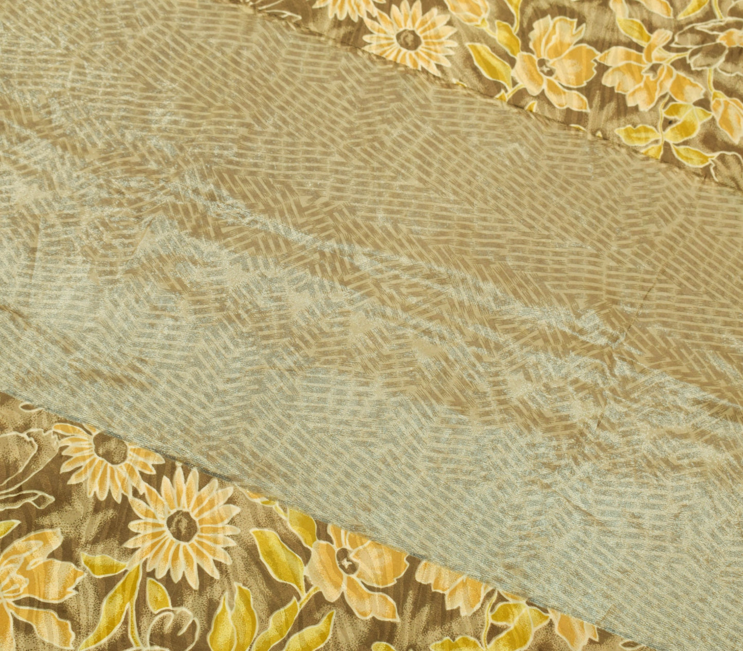 Sushila Vintage Brown Floral Saree Pure Silk Printed & Woven Soft Craft Fabric