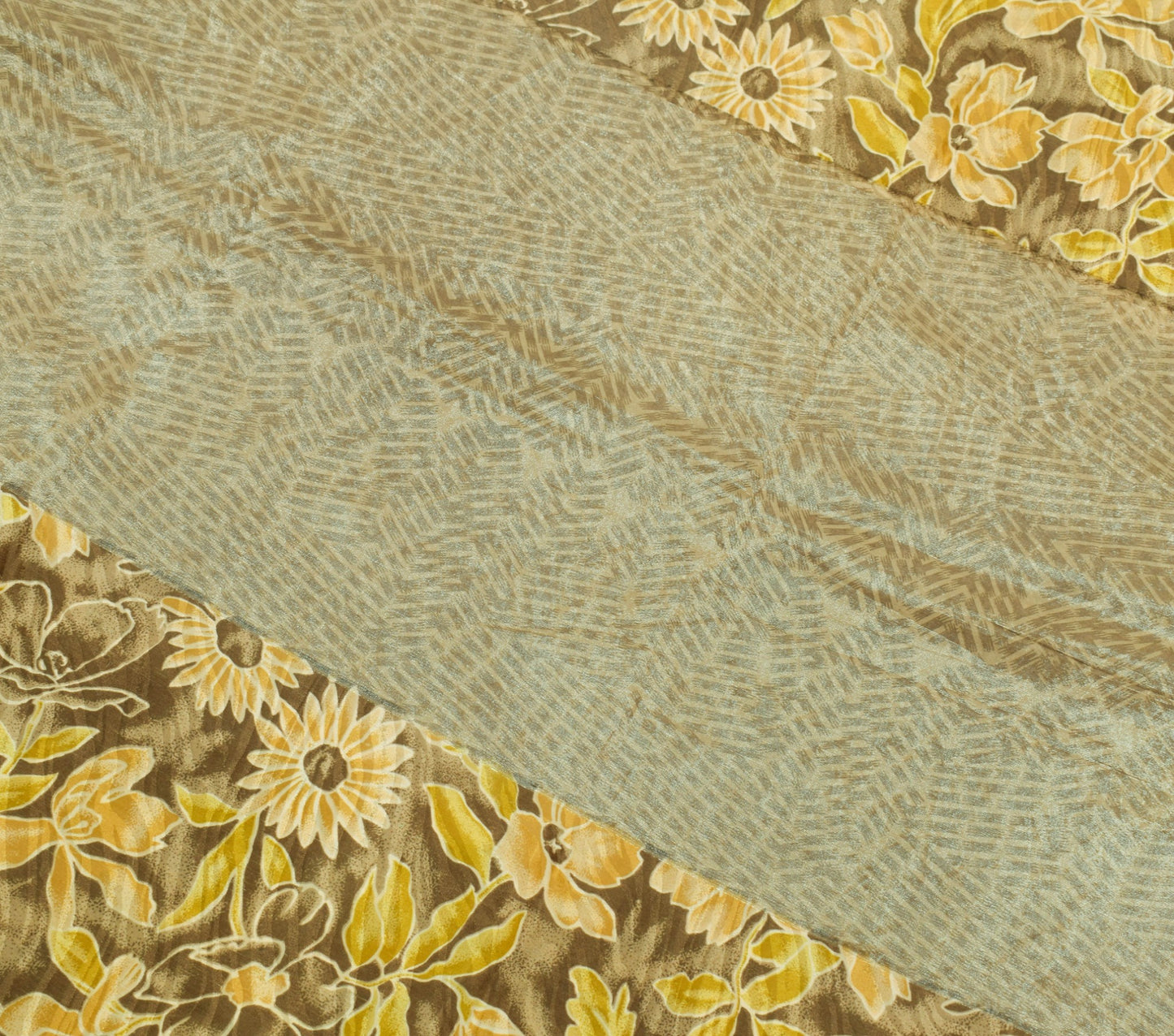 Sushila Vintage Brown Floral Saree Pure Silk Printed & Woven Soft Craft Fabric
