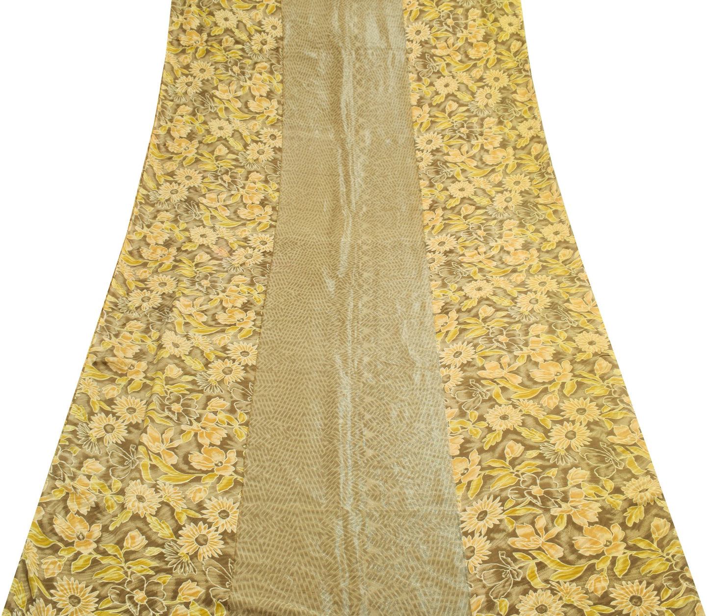 Sushila Vintage Brown Floral Saree Pure Silk Printed & Woven Soft Craft Fabric