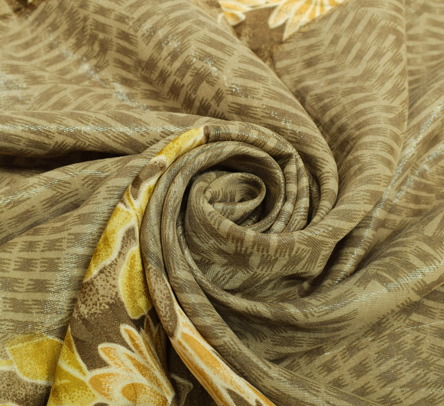 Sushila Vintage Brown Floral Saree Pure Silk Printed & Woven Soft Craft Fabric