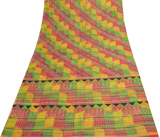 Sushila Vintage Multi-Color Saree Silk Printed Floral Indian Soft Craft Fabric