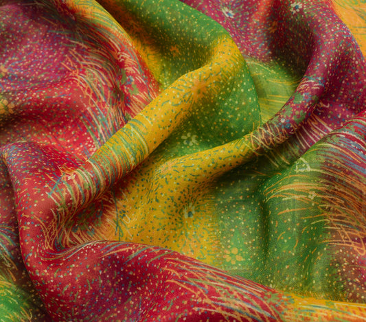 Sushila Vintage Multi-Color Saree Silk Printed Floral Indian Soft Craft Fabric