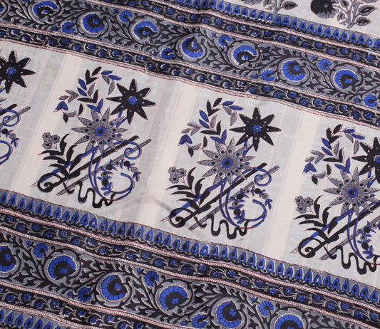 Sushila Vintage Multi-Color 100% Pure Silk Saree Hand Block Printed Craft Fabric
