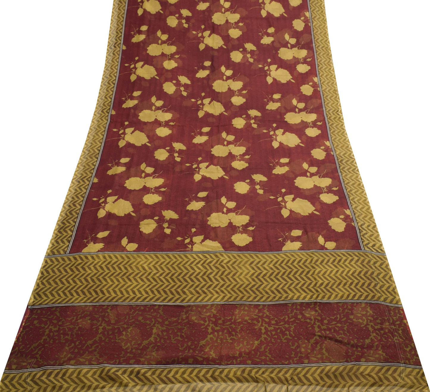 Sushila Vintage Saree Floral Maroon Pure Chiffon Silk Printed Soft Craft Fabric