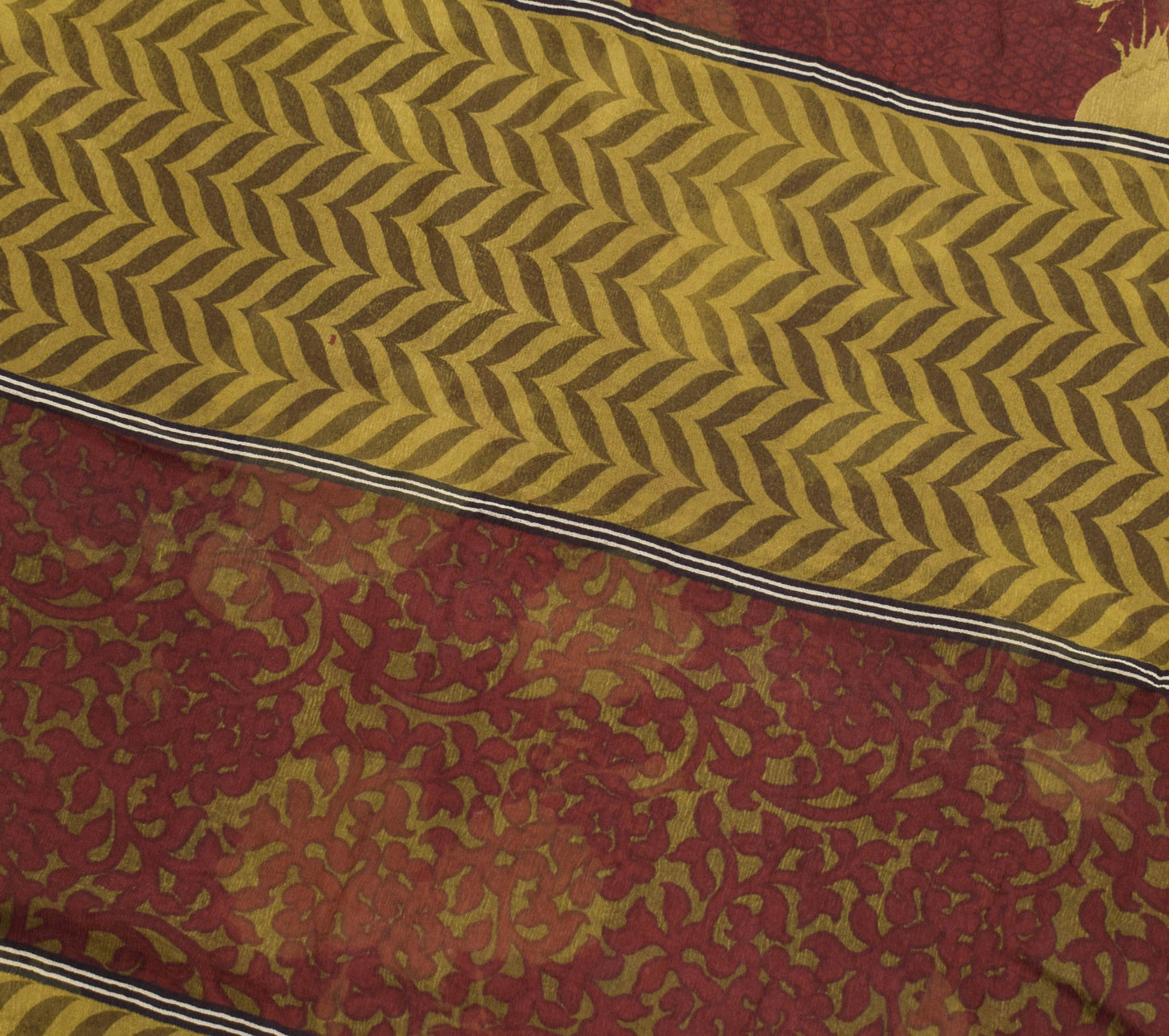 Sushila Vintage Saree Floral Maroon Pure Chiffon Silk Printed Soft Craft Fabric