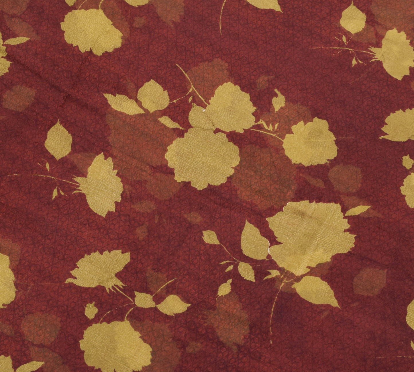 Sushila Vintage Saree Floral Maroon Pure Chiffon Silk Printed Soft Craft Fabric