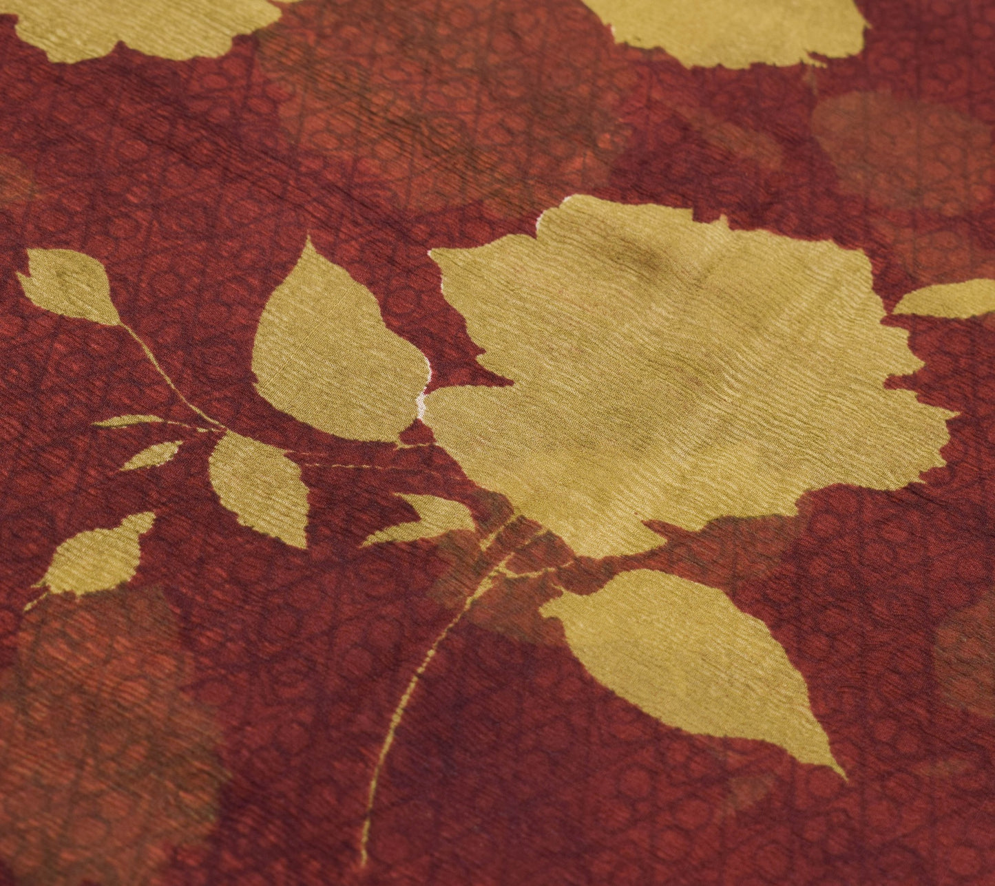 Sushila Vintage Saree Floral Maroon Pure Chiffon Silk Printed Soft Craft Fabric