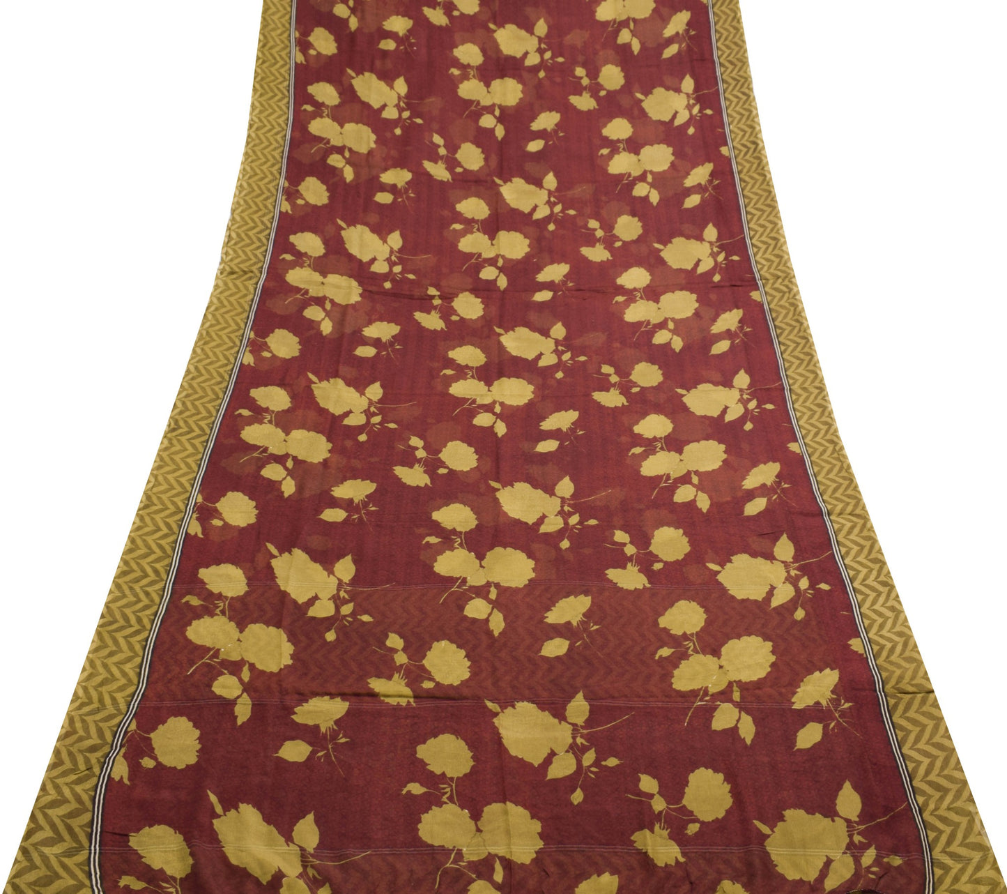Sushila Vintage Saree Floral Maroon Pure Chiffon Silk Printed Soft Craft Fabric