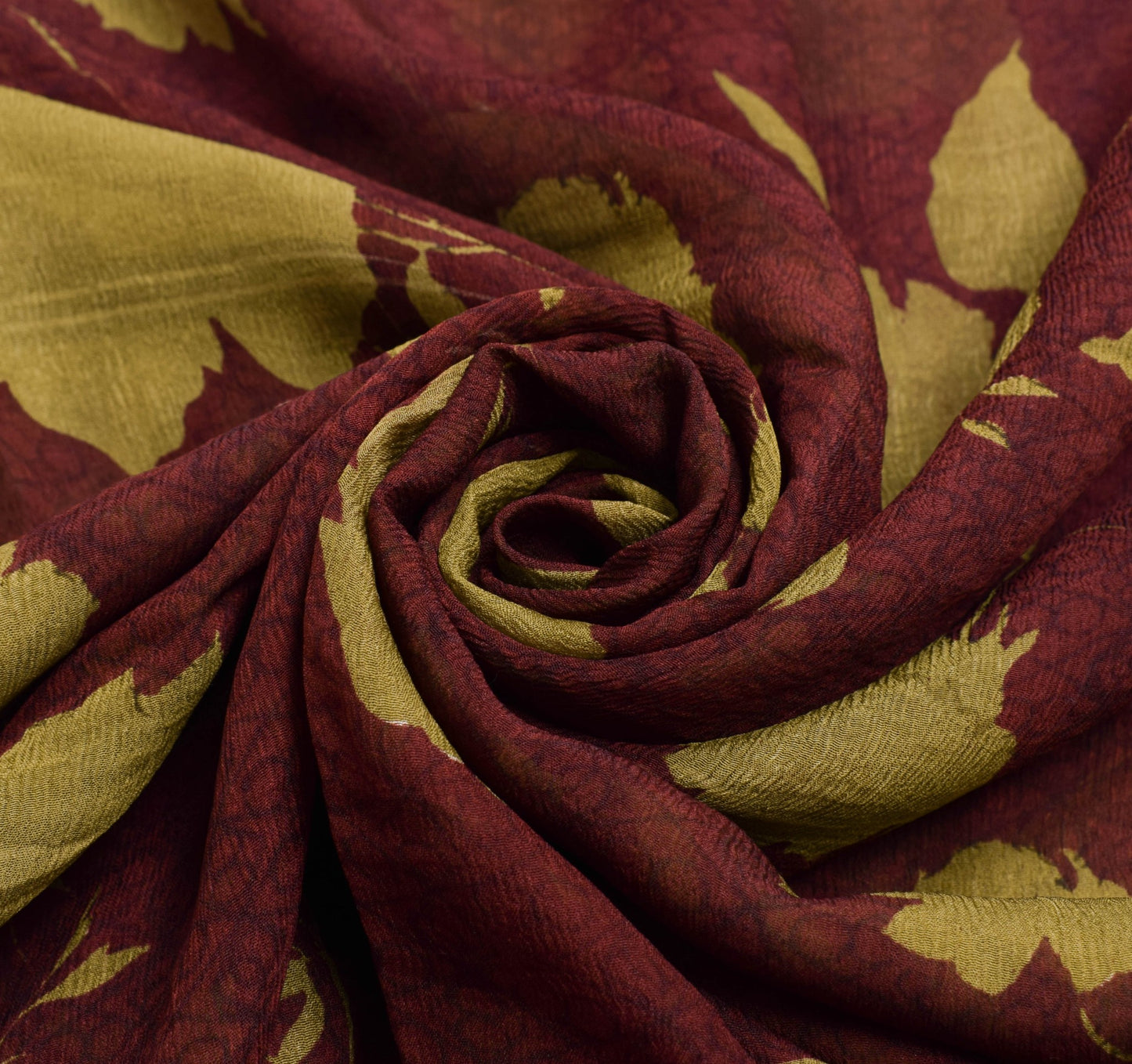 Sushila Vintage Saree Floral Maroon Pure Chiffon Silk Printed Soft Craft Fabric