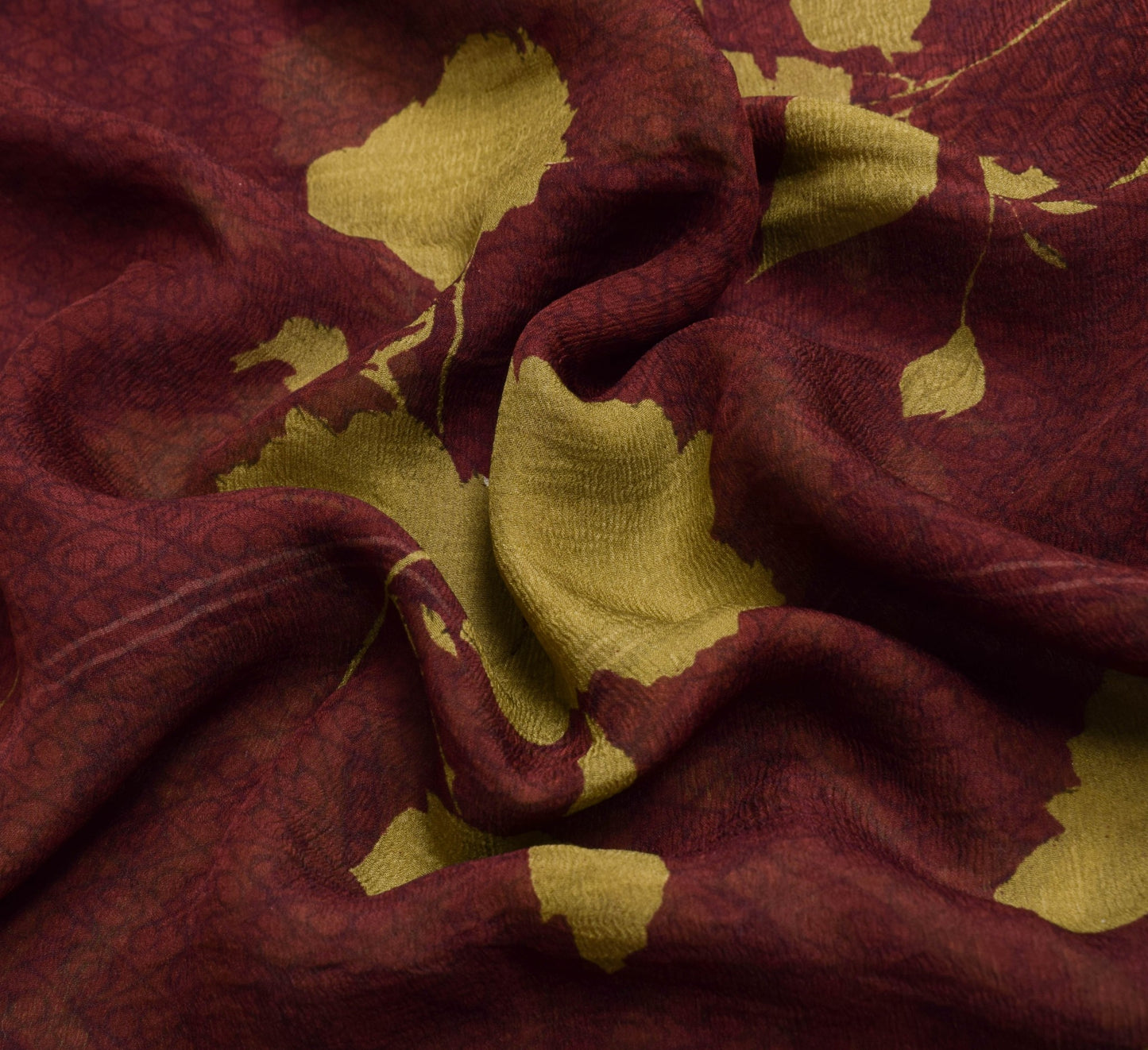 Sushila Vintage Saree Floral Maroon Pure Chiffon Silk Printed Soft Craft Fabric
