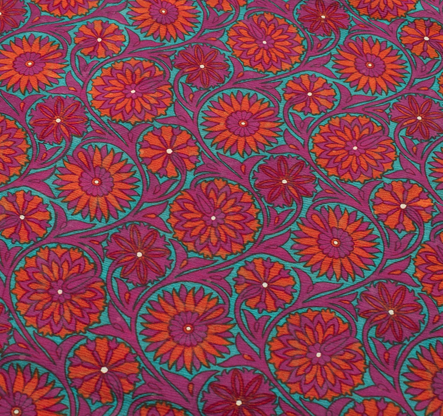 Sushila Vintage Saree Pure Chiffon Silk Printed Magenta Floral Soft Craft Fabric