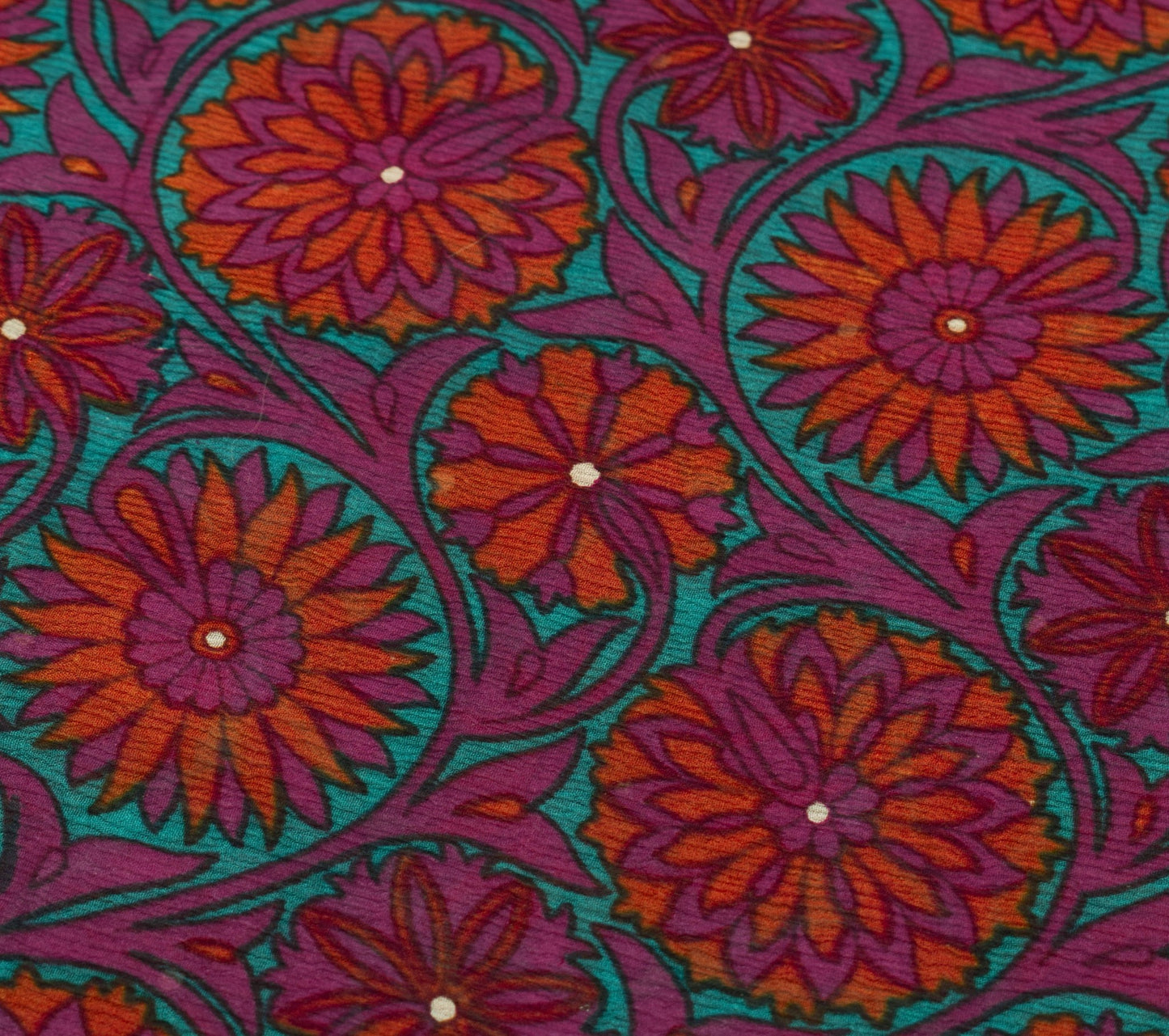 Sushila Vintage Saree Pure Chiffon Silk Printed Magenta Floral Soft Craft Fabric